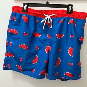 NWT Way To Celebrate Men's Americana Print Swim Trunks, Blue Size large